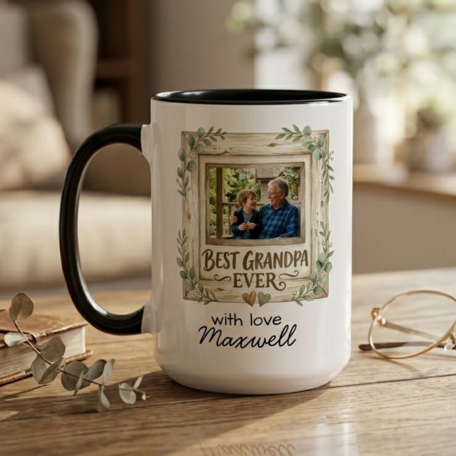 Bästa farfar någonsin sentimental fotonamn minness mugg (Best Grandpa ever sentimental photo name keepsake coffee mug)