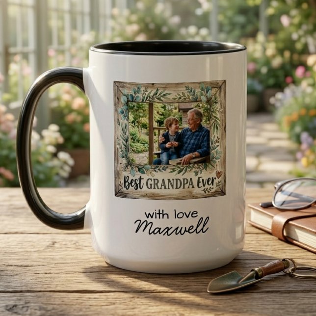 Bästa farfar någonsin Sentimentalt foto & namn Mugg (Best grandpa ever personalized photo mug)