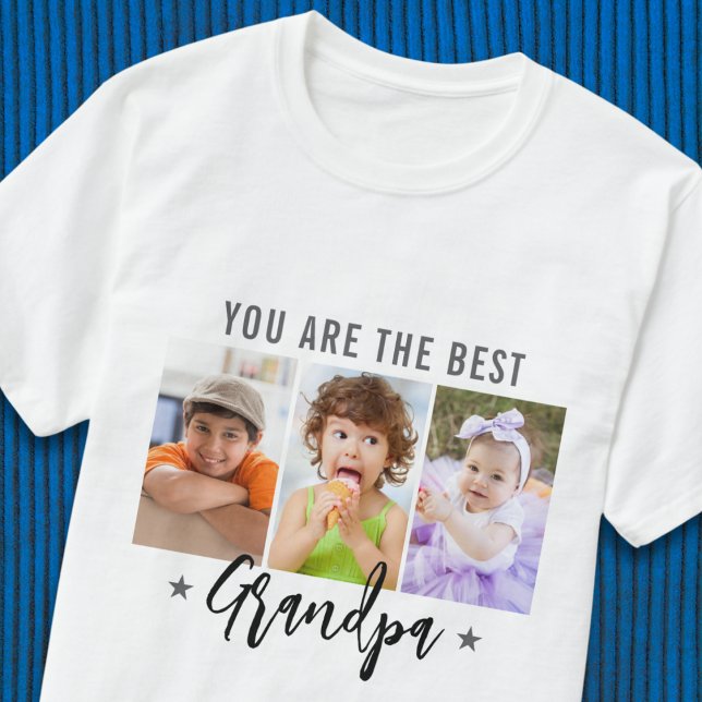 Bästa farfar och tre fotogåvor för Anpassningsbar T Shirt (Best Grandpa Ever Three Photo Custom Gift T-Shirt
)