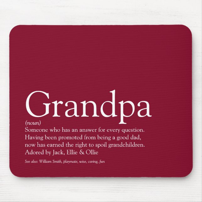 Bästa farfar pappa någonsin Definition Burgundy Musmatta (Framsidan)