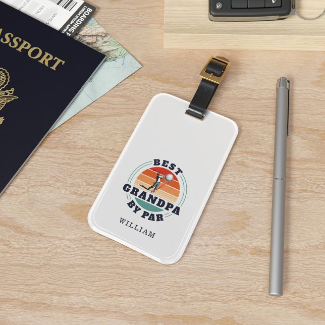 Bästa farfar per par Retro Golfing Fars dag Namn Bagagebricka (Best Grandpa By Par Retro Golf Luggage Tag)