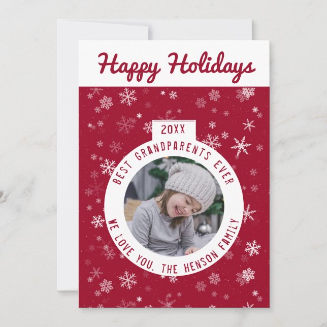 Bästa farföräldrar Red Snowflake Boll Photo Julkort (Framsida)