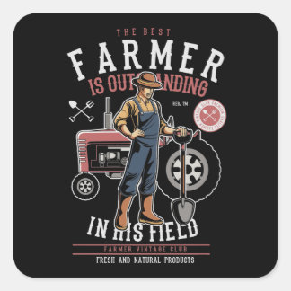 Bästa Farmer-Vintage-vykort Fyrkantigt Klistermärke