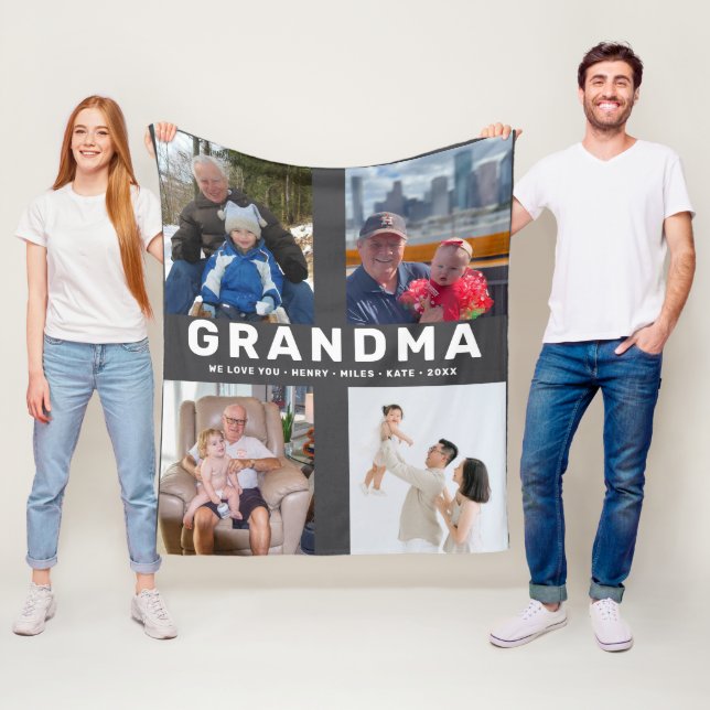 Bästa farmor - Anpassningsbar 4-Foto Fars dag Fleecefilt (På plats)