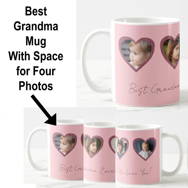 Bästa farmors Rosa Hjärtar Fyra barn Fotokollage Kaffemugg (Skapare uppladdad)