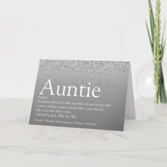Bästa faster Auntie-Definition Silver Glitter Kort (Framsida)