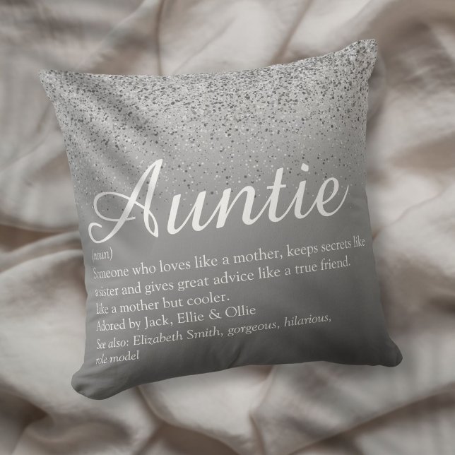 Bästa faster eller moster genom tiderna Silver gli Kudde (Best Ever Aunt Auntie Definition Silver Glitter Throw Pillow)