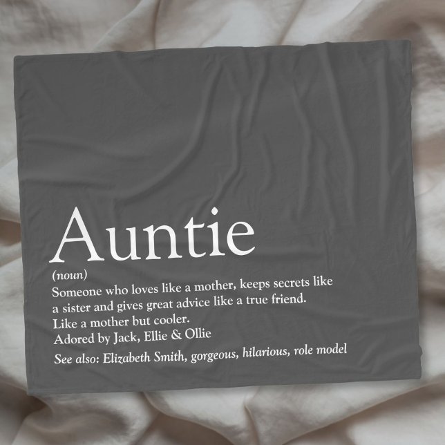 Bästa Faster Moster Definition Rolig Grå Fleecefilt (Best Aunt Auntie Definition Fun Gray Fleece Blanket)