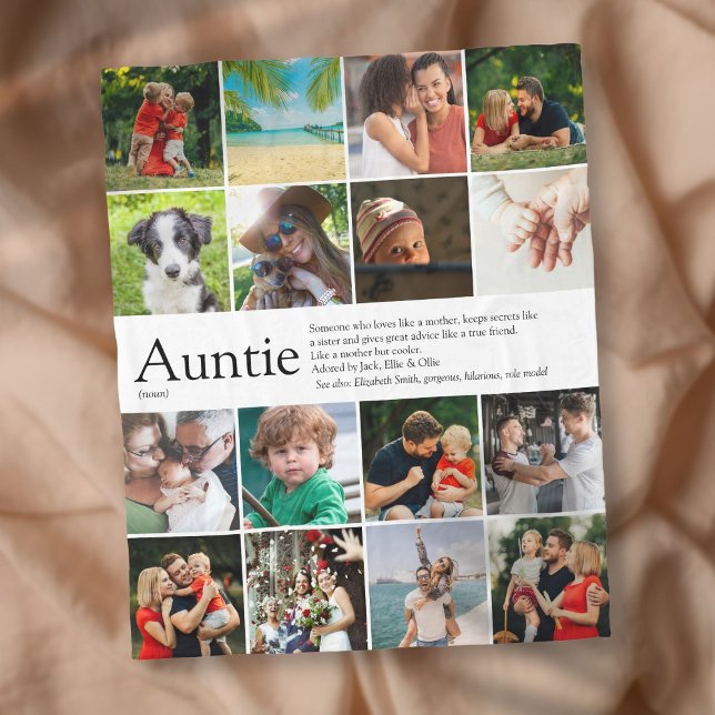 Bästa faster någonsin, definition av moster 16 fot fleecefilt (Best Ever Aunt, Auntie Definition 16 Photo Fleece Blanket)