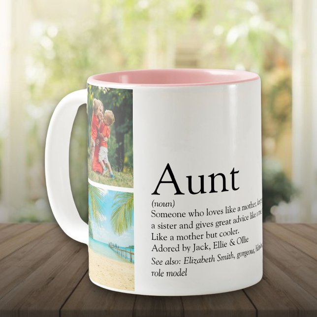 Bästa fastern någonsin Definition 4 Fotokollage Två-Tonad Mugg (Best Aunt Ever Definition 4 Photo Collage Two-Tone Coffee Mug)