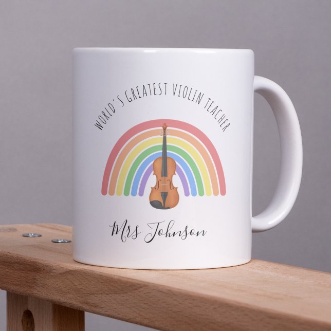 Bästa fiollärare Rainbow Music Tack-gåva Kaffemugg (Skapare uppladdad)