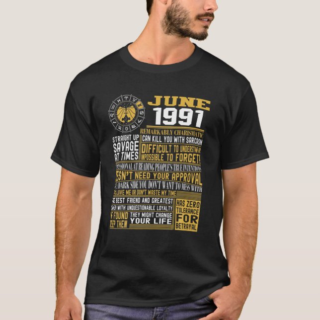 Bästa födelsedag juni 1991 Gemini Zodiac Signs 30t T Shirt (Framsida)