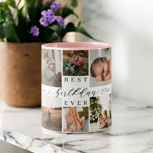 Bästa födelsedag någonsin med Elegant 8 Photo Coll Två-Tonad Mugg