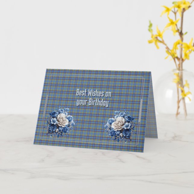 Bästa födelsedagsönskningar Yukon Territory Tartan Kort (Gul blomma)