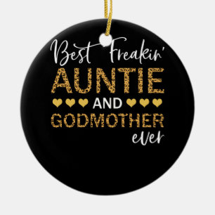 Bästa Freakin'Auntie och Godmor Lepard Julgransprydnad Keramik