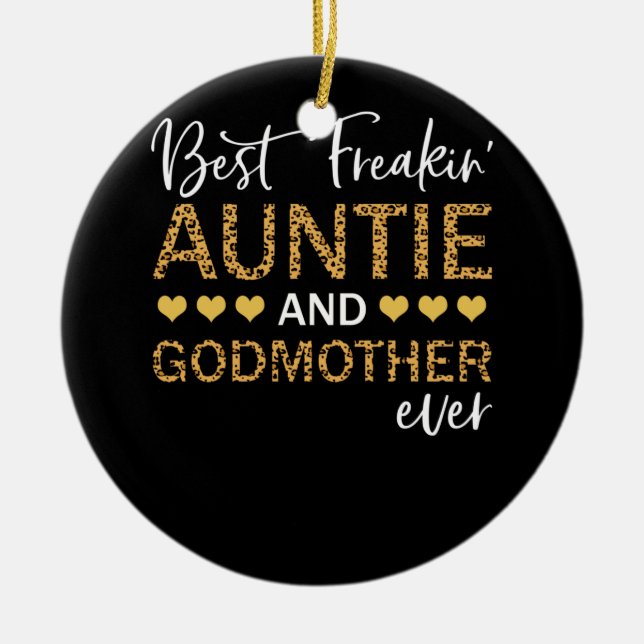 Bästa Freakin'Auntie och Godmor Lepard Julgransprydnad Keramik (Framsidan)
