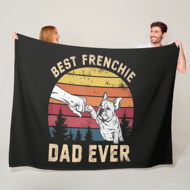 Bästa Frenchie Pappa Någonsin Retro Fleecefilt (På plats)