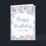 Bästa Friend Blue Rosa Blommigt Watercolor Birthda Kort<br><div class="desc">Ett vackert vattenfärgskort för blommigt som ska skickas till din bästa vän på födelsedagen. Mjuka dammiga blåblommor och  blommor i rosa skapar ett söt ram kring blommigtens födelsedagskort. Grattis på födelsedagen är skrivet i ett trendig och ett populärt skript. Du kan anpassa mottagaren om du vill.</div>