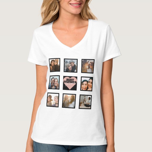 BÄSTA FRIENDS Photo Collage Ro Guld Heart T Shirt (Framsida)