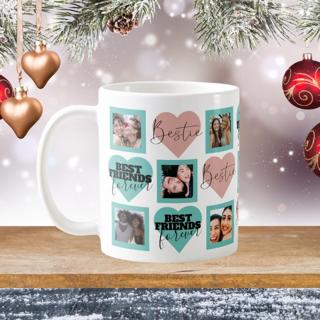 BÄSTA FRIENDS Photo Collage Teal & Rosa Kaffemugg (Skapare uppladdad)