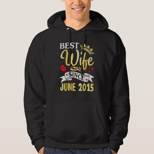 Bästa frun sedan juni 2015 Gift niversar i Lycklig Hoodie (Framsida)