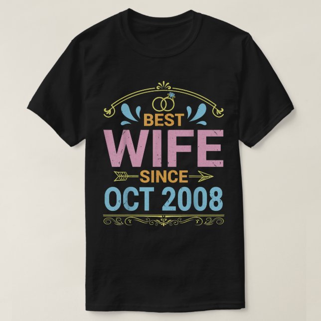 Bästa frun sedan oktober 2008 Marry Bröllop Make T Shirt (Design framsida)