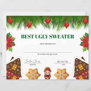 Bästa Fula Jultröja Jul Utmärkelse Certifikat