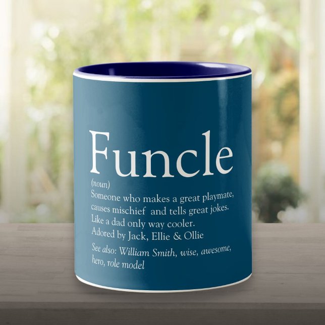 Bästa funktion, farbror All Roligt Definition Blue Två-Tonad Mugg (Best Funcle, Uncle Ever Fun Definition Blue Two-Tone Coffee Mug)