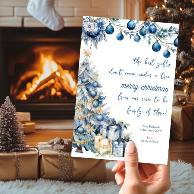 Bästa gåendet Blå julafton-Graviden Julkort (Best Gifts - Blue Christmas Card Pregnancy Announcement by Darling & May)