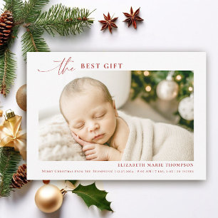 Bästa gåvan Minimalistisk Röd Jul Bebis Foto Julkort
