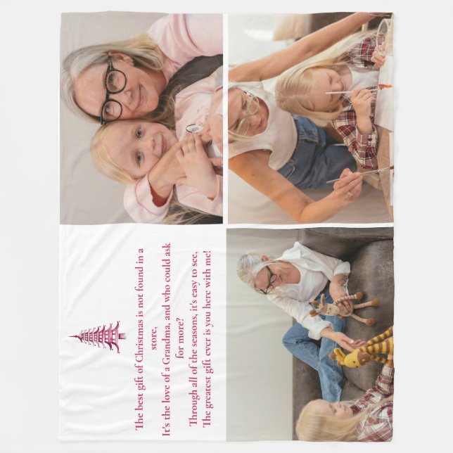 Bästa gåvan, mormor, julpagod 3-foto fleecefilt (Framsidan)