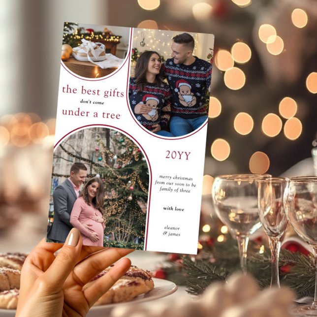 Bästa gåvor 3 Arch Photo Modern Juldag Gravid Julkort (Best Gifts Photo Collage Christmas Card Pregnancy Announcement by Darling & May)