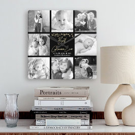 Bästa Glamma någonsin 8 Photo Collage Guld Glitter Fyrkantig Klocka