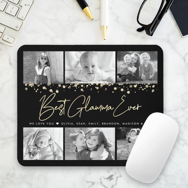 Bästa Glamma någonsin Guld Glitter 6 Photo Collage Musmatta (Skapare uppladdad)