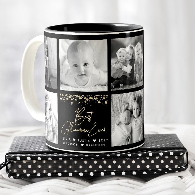 Bästa Glamma någonsin Modern Script 8-fotokollage Två-Tonad Mugg (Skapare uppladdad)