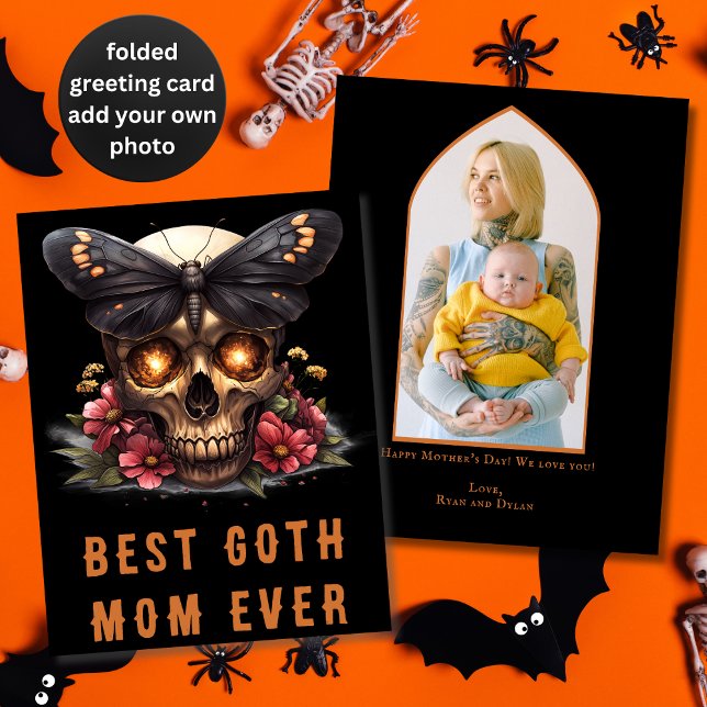 Bästa goth-mamma någonsin Dödskalle Moth Orange Mo Kort (Skapare uppladdad)