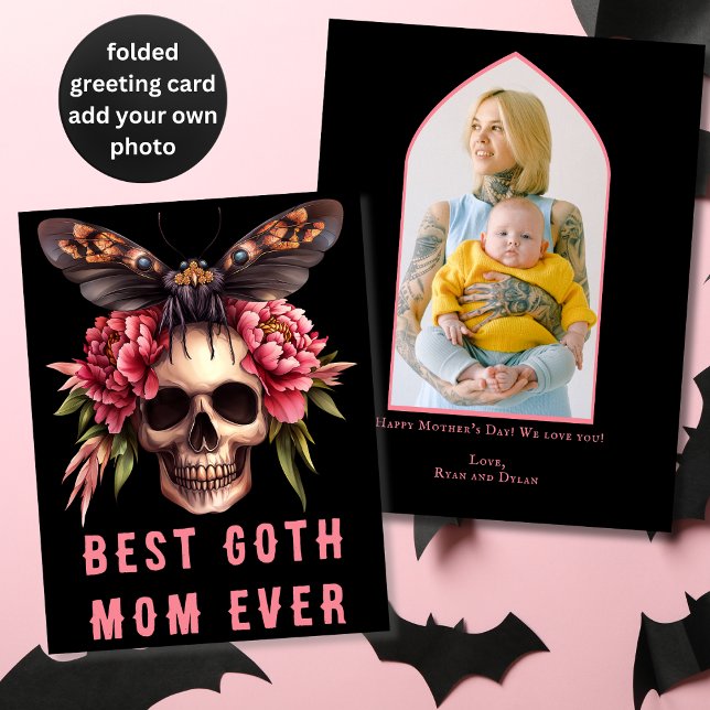 Bästa goth-mamma någonsin Dödskallefjäril Rosa mor Kort (Skapare uppladdad)