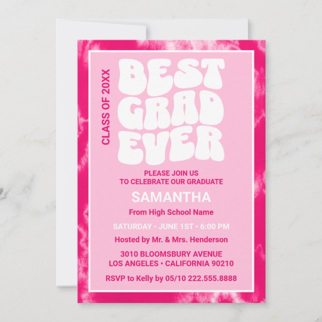 Bästa Grad någonsin Rosa Tie Dye Studentfest Inbjudningar (Framsida)