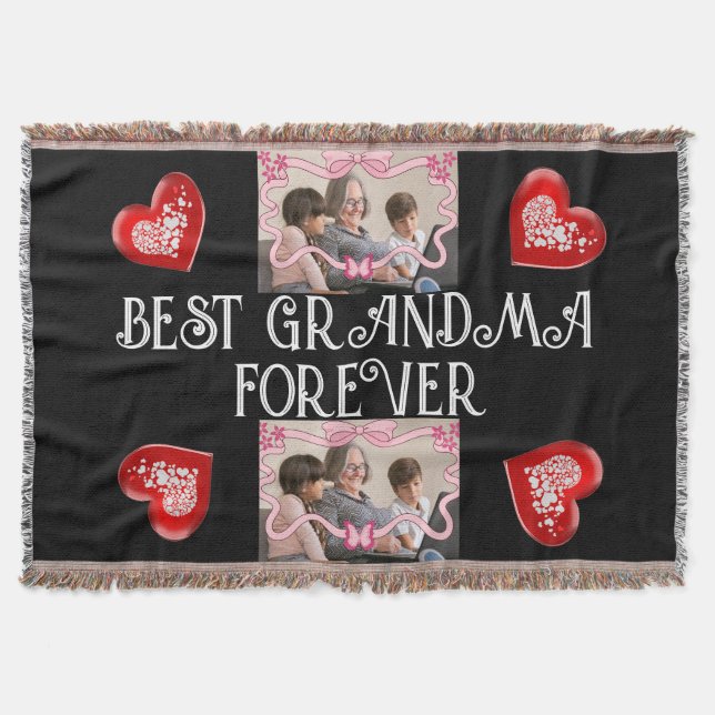 BÄSTA GRANDMA FRAMÅT MED BARNBARN PHOTOS FILT (Framsidan)