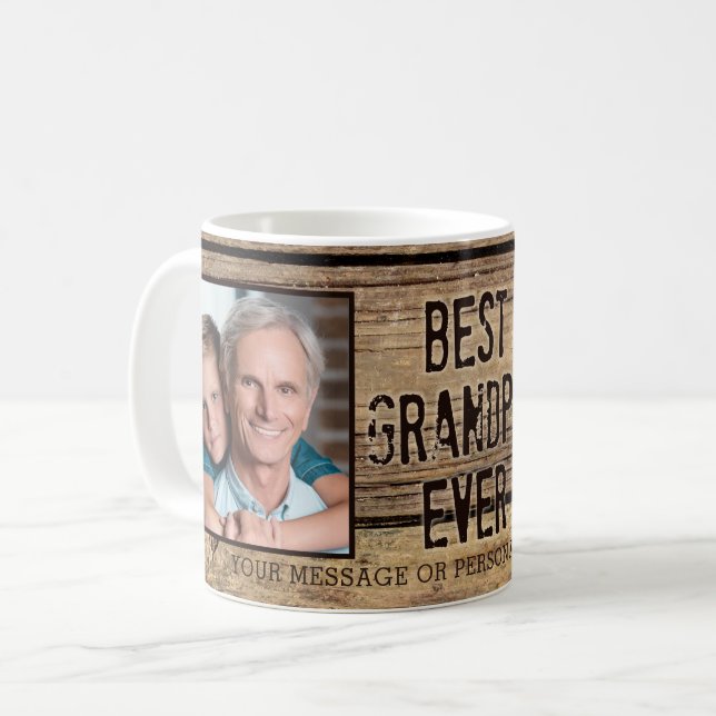 BÄSTA GRANDPA ALDRIG Rustic Wood Two Photos Kaffemugg (Framsida vänster)
