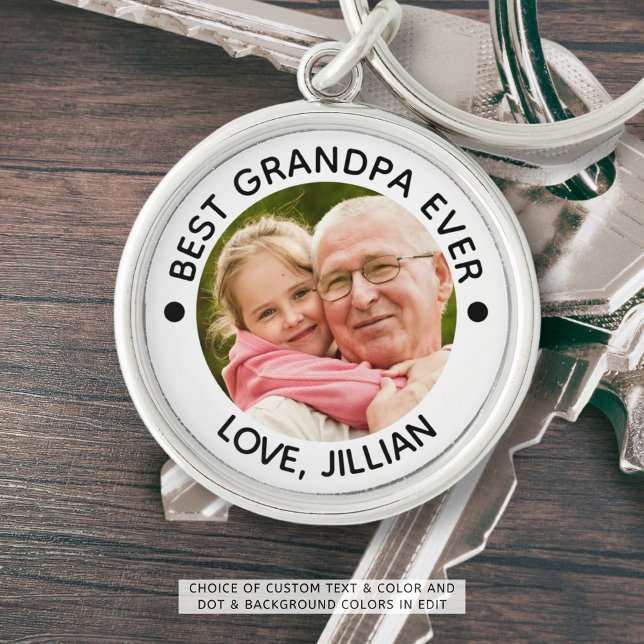 BÄSTA GRANDPA VARJE Personlig AV ETT FOTO Rund Silverfärgad Nyckelring (Skapare uppladdad)