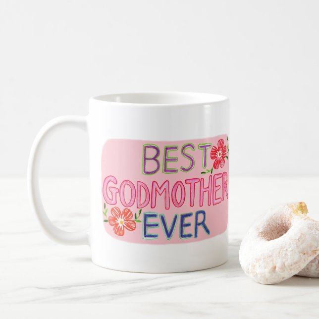 Bästa gudmor någonsin Handritad textpresent Föräld Kaffemugg (Med munk)