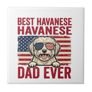 Bästa Havanese Pappa Någonsin Patriotisk Hund Tröj Kakelplatta