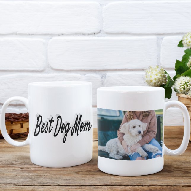 Bästa Hund-fotosvart text Kaffemugg (Skapare uppladdad)
