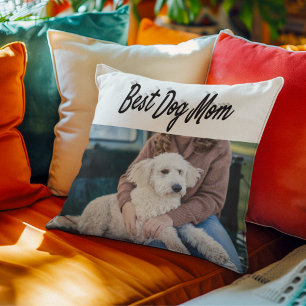 Bästa Hund-fotosvart text Kudde
