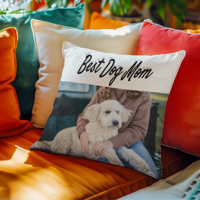 Bästa Hund-fotosvart text Kudde (Skapare uppladdad)