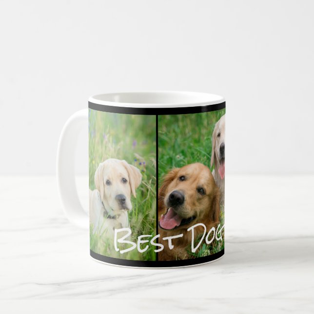 Bästa Hund Mamma 3-fotokollage Kaffemugg (Framsida vänster)