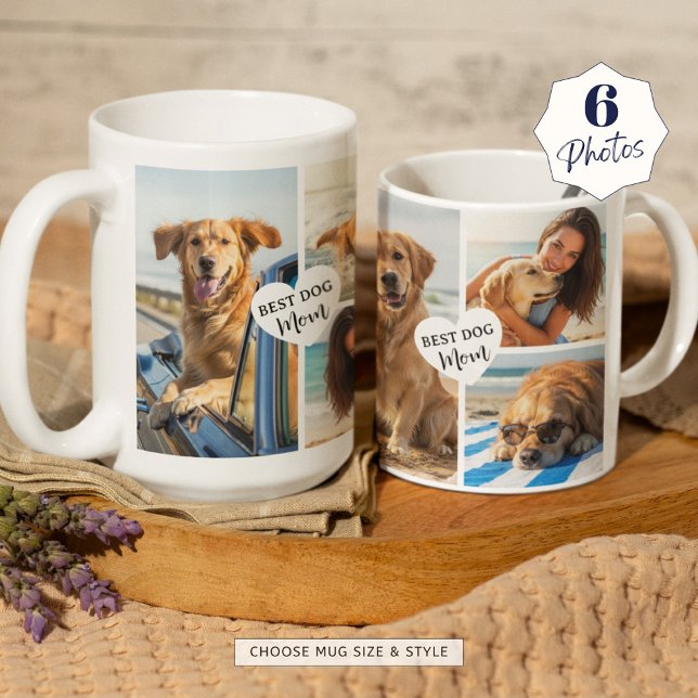 Bästa Hund Mamma 6 - foto Collage Heart Kaffemugg (Skapare uppladdad)