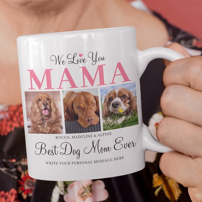 Bästa Hund Mamma någonsin Anpassningsbar 3-Rosa fö Kaffemugg (Best Dog Mom Ever Mug)