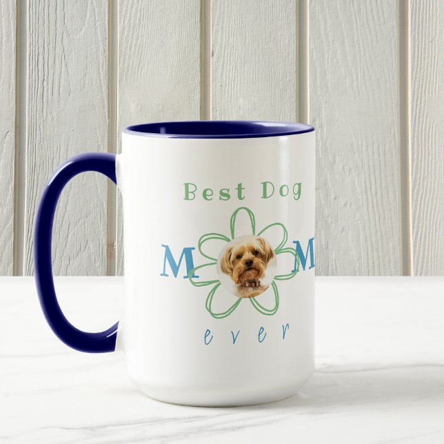 Bästa Hund Mamma någonsin-fotoblomma för Hund Mugg (Best Dog Mom Ever two-toned mug, personalized with a favorite picture of your doggy)